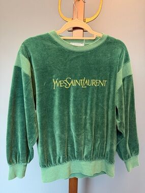 Yves Saint Laurent Green Velvet Logo Crewneck